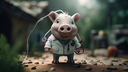 Animated illustration of pig animals in various professions, 3d realisticの素材