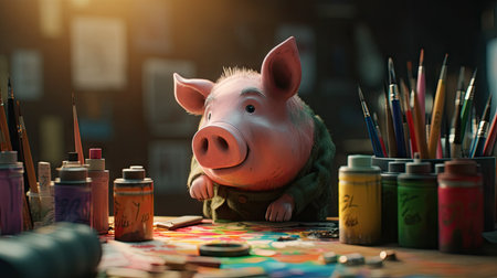 Animated illustration of pig animals in various professions, 3d realisticの素材