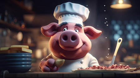 Animated illustration of pig animals in various professions, 3d realisticの素材