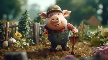 Animated illustration of pig animals in various professions, 3d realisticの素材