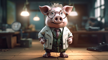 Animated illustration of pig animals in various professions, 3d realisticの素材