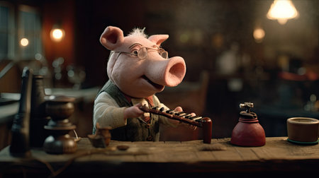 Animated illustration of pig animals in various professions, 3d realisticの素材