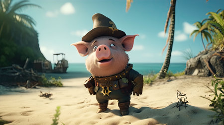 Animated illustration of pig animals in various professions, 3d realisticの素材