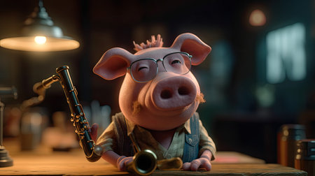 Animated illustration of pig animals in various professions, 3d realisticの素材