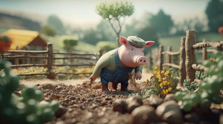 Animated illustration of pig animals in various professions, 3d realisticの素材