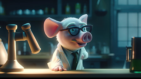 Animated illustration of pig animals in various professions, 3d realisticの素材