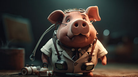 Animated illustration of pig animals in various professions, 3d realisticの素材