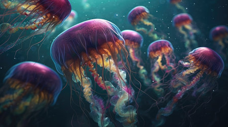 Illustration of the sea and marine life in it, 3d realisticの素材