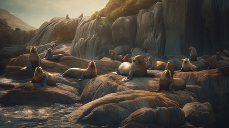 Illustration of the sea and marine life in it, 3d realisticの素材
