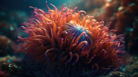 Illustration of the sea and marine life in it, 3d realisticの素材