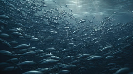 Illustration of the sea and marine life in it, 3d realisticの素材