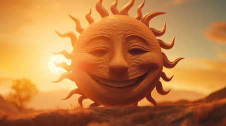 Illustration of morning sunlight with a beautiful view, 3d realisticの素材