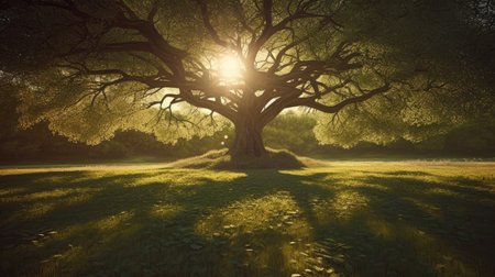 Illustration of morning sunlight with a beautiful view, 3d realisticの素材