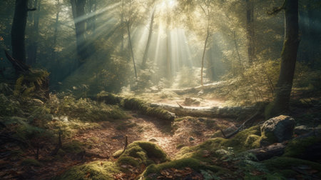 Illustration of morning sunlight with a beautiful view, 3d realisticの素材