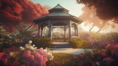 Illustration of morning sunlight with a beautiful view, 3d realisticの素材