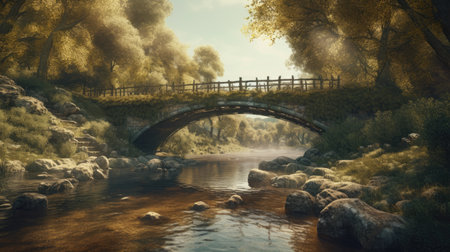 Illustration of morning sunlight with a beautiful view, 3d realisticの素材