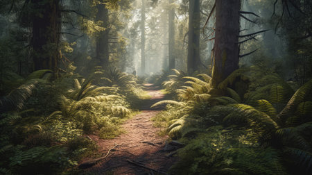 Illustration of morning sunlight with a beautiful view, 3d realisticの素材