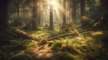 Illustration of morning sunlight with a beautiful view, 3d realisticの素材
