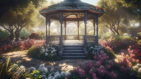 Illustration of morning sunlight with a beautiful view, 3d realisticの素材