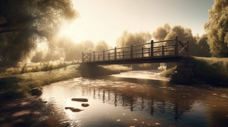 Illustration of morning sunlight with a beautiful view, 3d realisticの素材