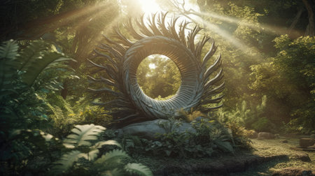 Illustration of morning sunlight with a beautiful view, 3d realisticの素材