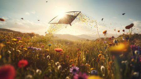 Illustration of morning sunlight with a beautiful view, 3d realisticの素材