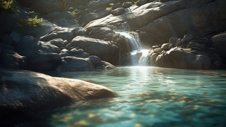 Illustration of morning sunlight with a beautiful view, 3d realisticの素材