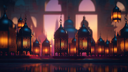 Beautiful mosque lantern illustration with Ramadan theme, 3d realisticの素材