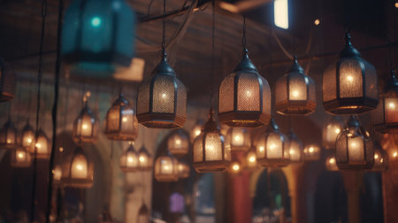 Beautiful mosque lantern illustration with Ramadan theme, 3d realisticの素材