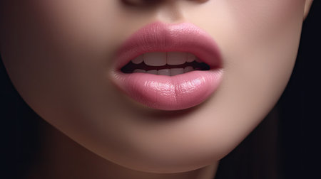 illustration of beautiful and beautiful young woman's lips, 3d realisticの素材