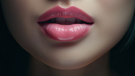 illustration of beautiful and beautiful young woman's lips, 3d realisticの素材