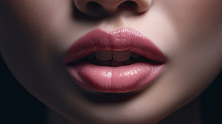 illustration of beautiful and beautiful young woman's lips, 3d realisticの素材