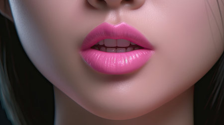 illustration of beautiful and beautiful young woman's lips, 3d realisticの素材