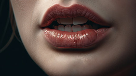 illustration of beautiful and beautiful young woman's lips, 3d realisticの素材