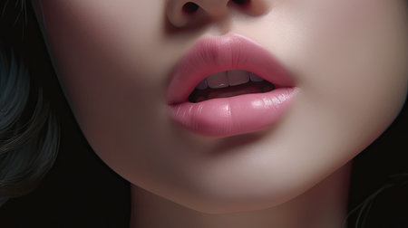 illustration of beautiful and beautiful young woman's lips, 3d realisticの素材