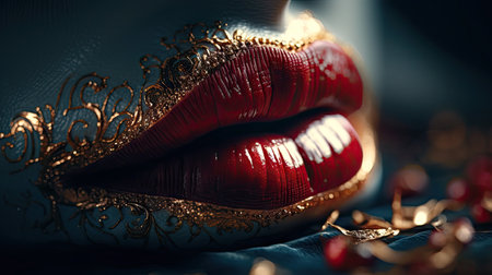 illustration of beautiful and beautiful young woman's lips, 3d realisticの素材