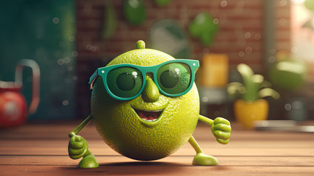Illustration of fruits with happy emoticonsの素材