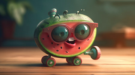 Illustration of fruits with happy emoticonsの素材