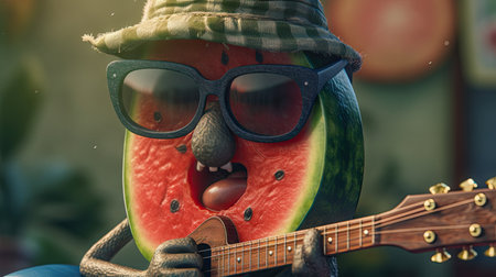 Illustration of fruits with happy emoticonsの素材