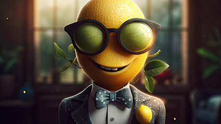 Illustration of fruits with happy emoticonsの素材