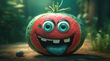Illustration of fruits with happy emoticonsの素材