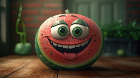 Illustration of fruits with happy emoticonsの素材
