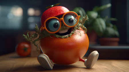 Illustration of fruits with happy emoticonsの素材