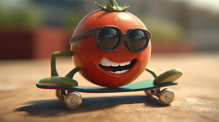 Illustration of fruits with happy emoticonsの素材
