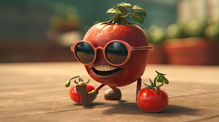 Illustration of fruits with happy emoticonsの素材