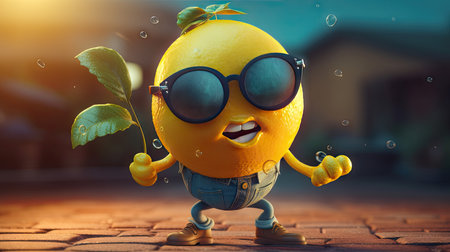 Illustration of fruits with happy emoticonsの素材