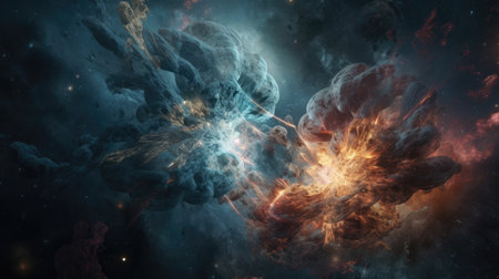 An illustration of the Big Bang explosion, 3d realisticの素材