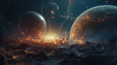 An illustration of the Big Bang explosion, 3d realisticの素材