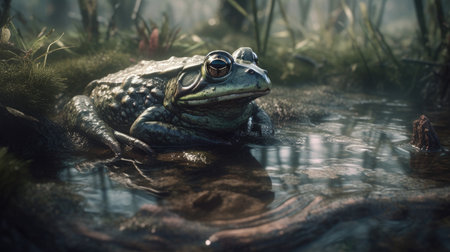 Illustration of a frog in the middle of a forest, 3d realisticの素材