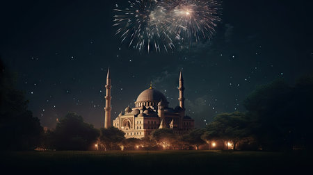 Illustration of Eid al-Fitr celebration, 3d realistic ilustrationの素材